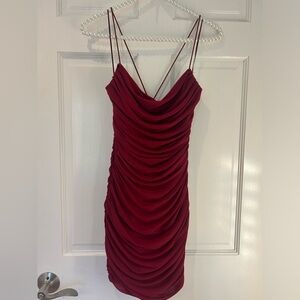 Elegant Burgundy Ruched Dress- New